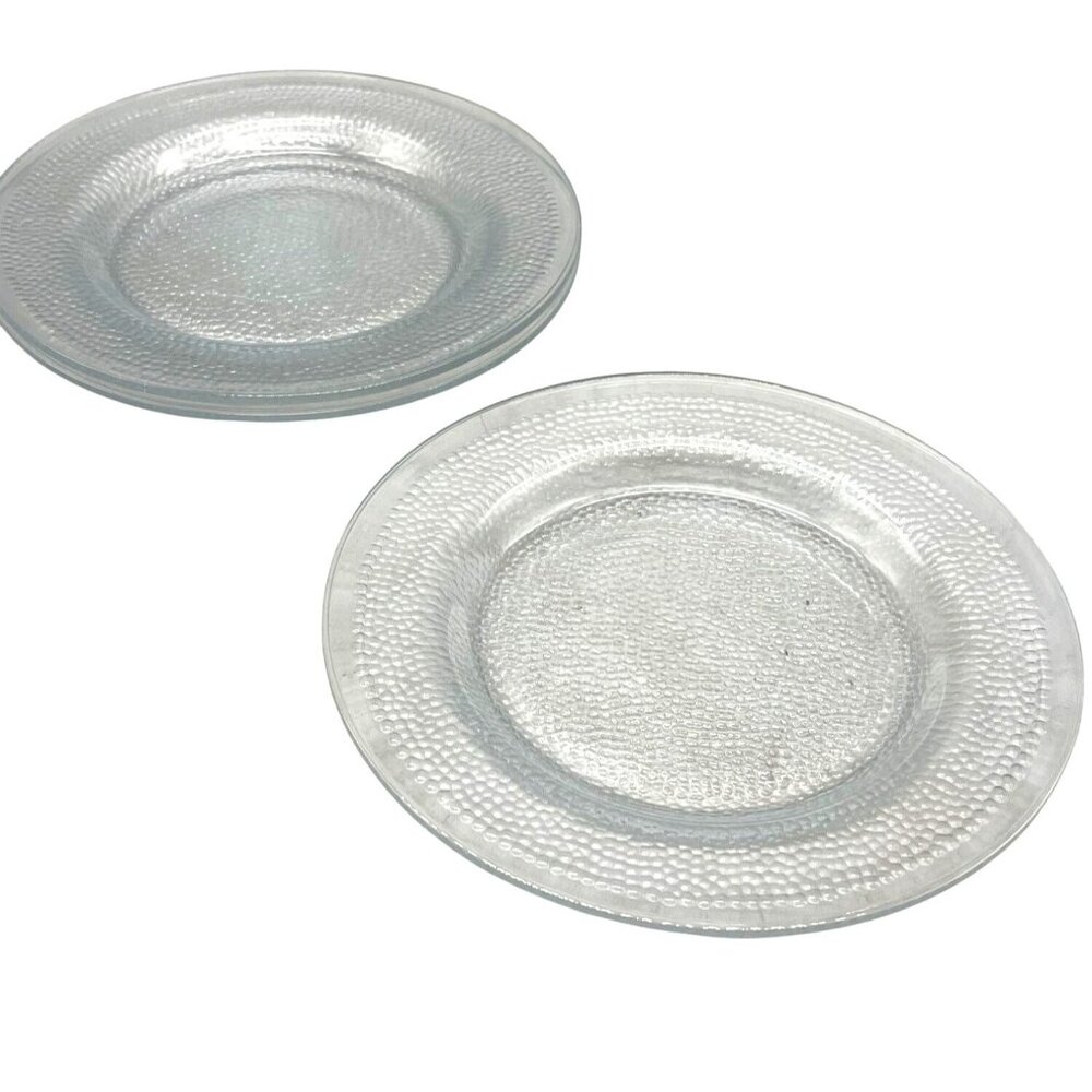 set of 3 salad desert toast plates clear glass ruff bottom pebbled 8" READ